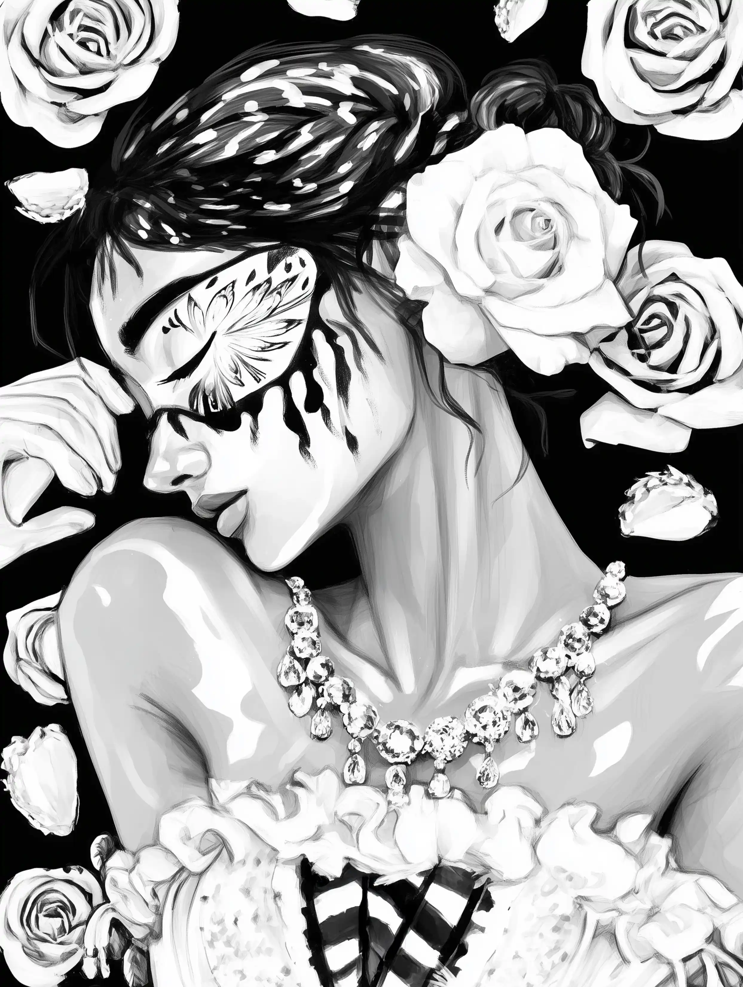 Free ballerina coloring page for adults featuring a masked ballerina